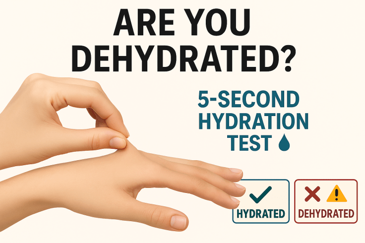 Hand performing 5-second hydration skin pinch test.