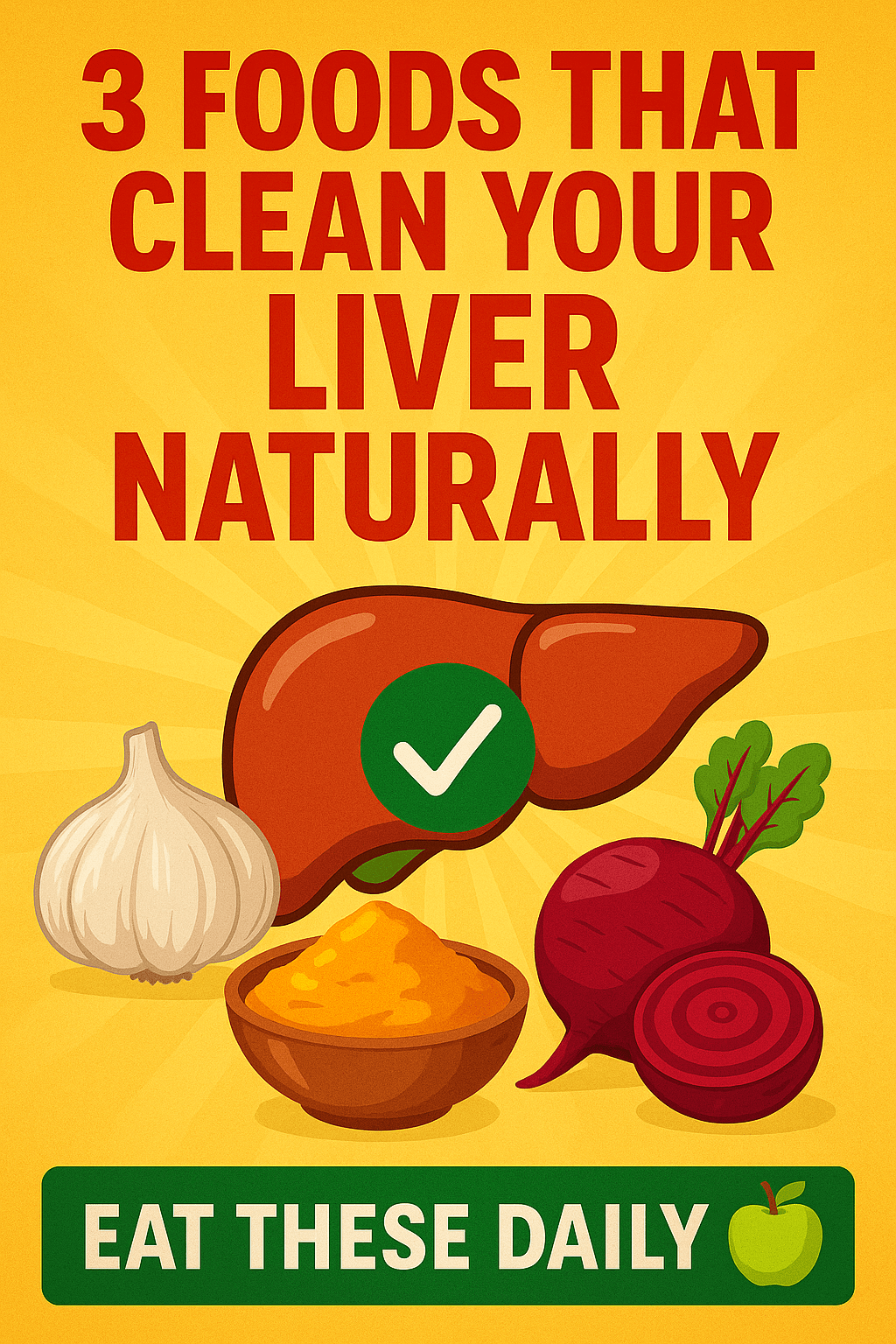 Garlic, turmeric, and beetroot shown as natural foods that help detox and cleanse the liver